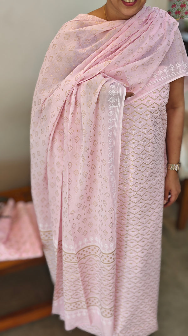 Baby pink pure cotton salwar suit