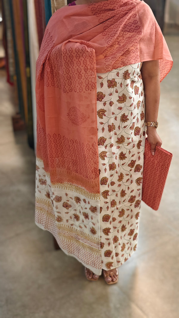Off white and peach cotton suit