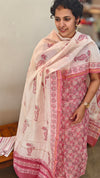Pink block printed chanderi suit