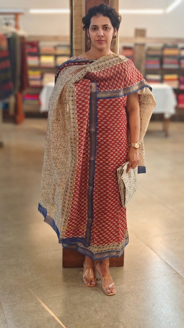 Brick red and beige maheshwari salwar suit