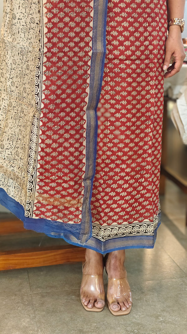 Brick red and beige maheshwari salwar suit