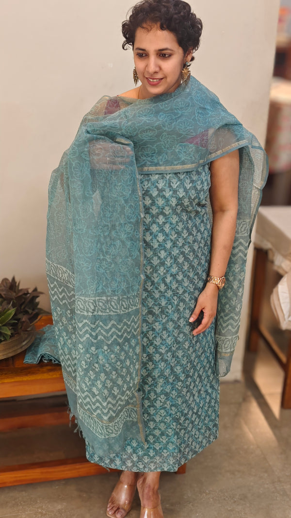 Teal green kota doria salwar suit