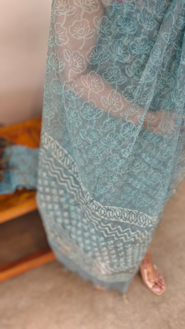 Teal green kota doria salwar suit