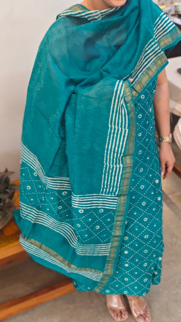 Green block printed maheshwari suit