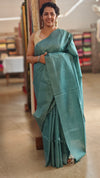 Teal bluetussar silk saree -AD433