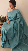 Teal bluetussar silk saree -AD433