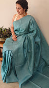 Teal bluetussar silk saree -AD433