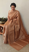 Chocolate brown tussar silk saree -AD433
