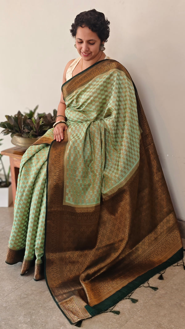 Pista green banarasi saree