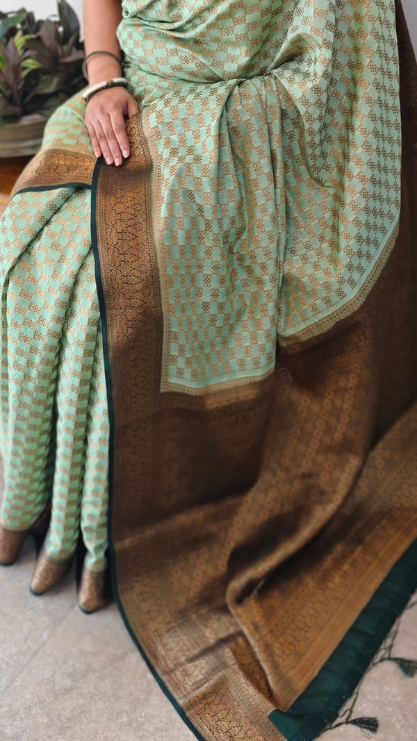 Pista green banarasi saree