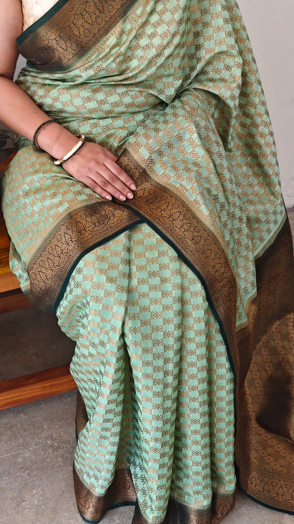 Pista green banarasi saree
