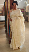 Cream shade - Cotton applique on organdy saree