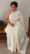 Cream shade - Cotton applique on organdy saree