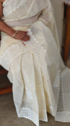 Cream shade - Cotton applique on organdy saree