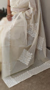 Cream shade - Cotton applique on organdy saree
