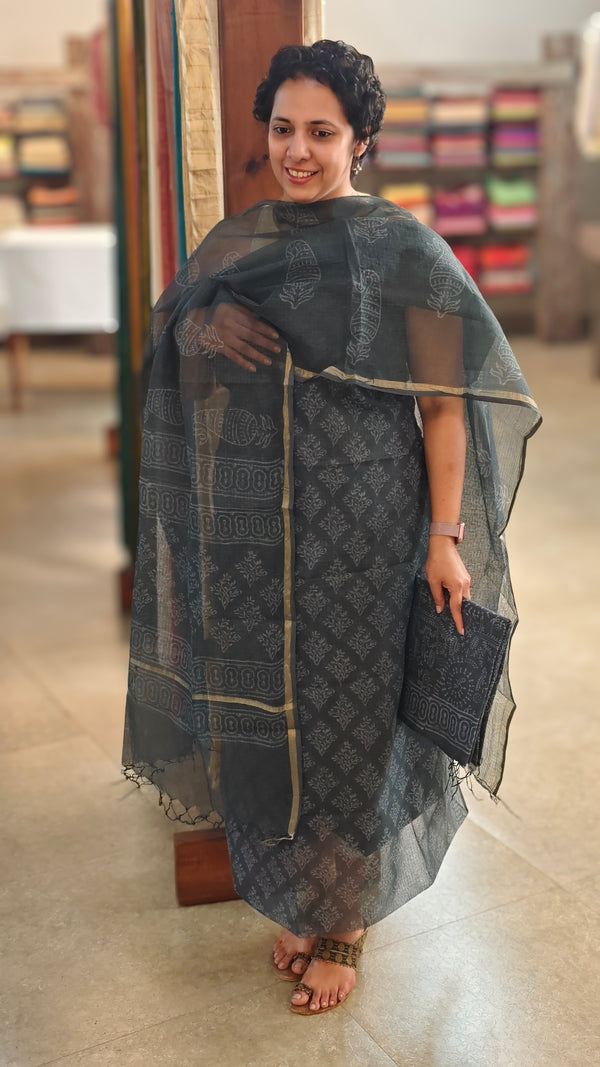 Bluish grey kota doria salwar suit