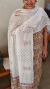 Mustard and off white block printed cotton suit