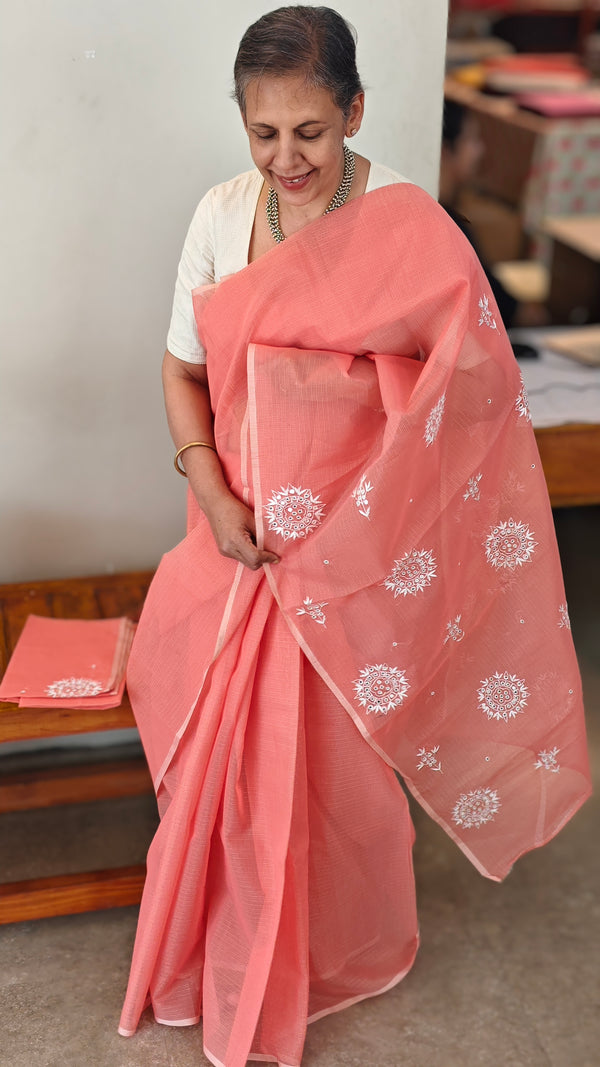 Peach net kota saree