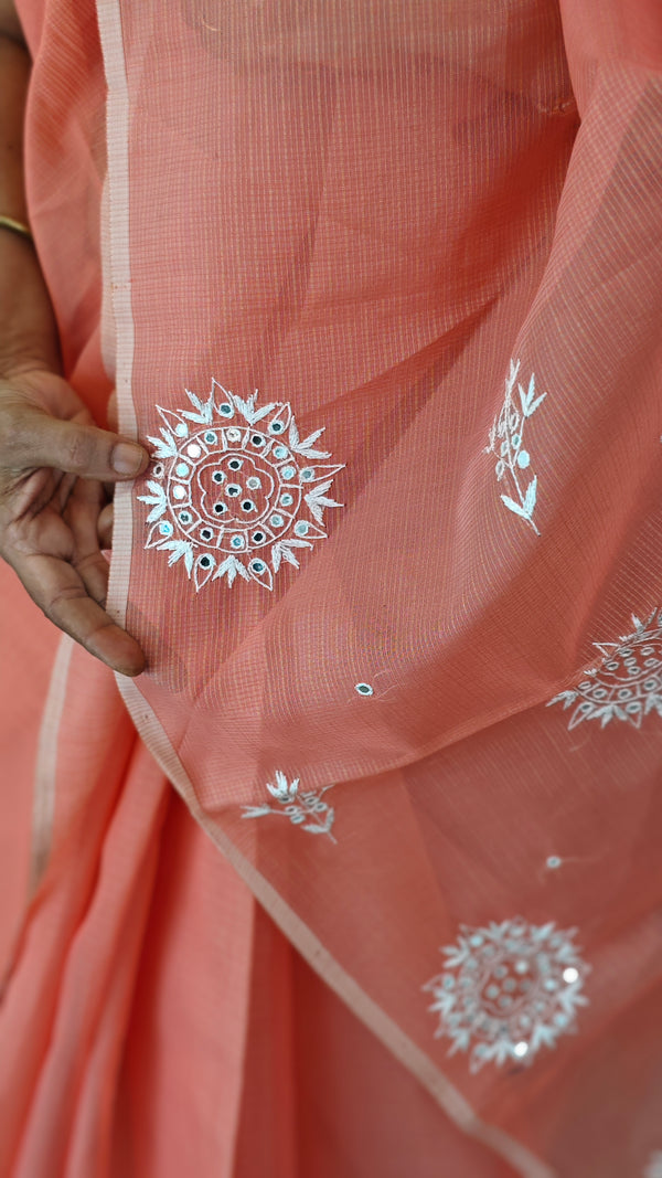 Peach net kota saree