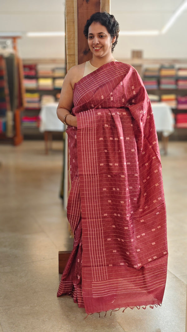 Maroon embroidered tussar silk saree TBR10