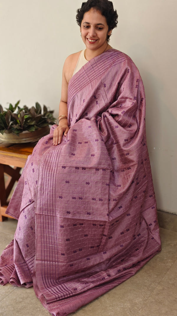 Lavender embroidered tussar silk saree - TBR10