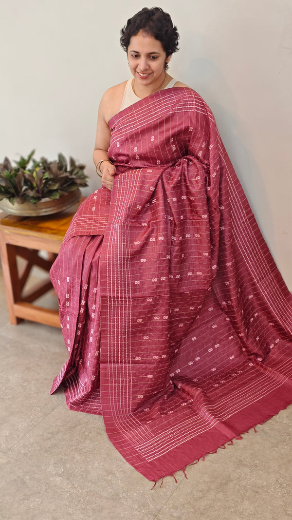 Maroon embroidered tussar silk saree TBR10