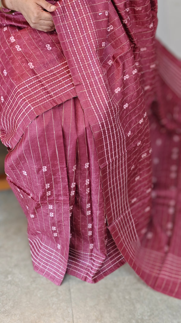 Maroon embroidered tussar silk saree TBR10