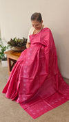 Pink desi tussar cross stitch embroidered saree - GY349