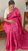 Pink desi tussar cross stitch embroidered saree - GY349