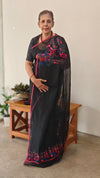 Black super net kota embroidered saree