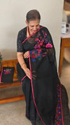 Black super net kota embroidered saree