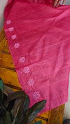 Pink desi tussar cross stitch embroidered saree - GY349