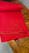 Crimson red kota saree with crochet