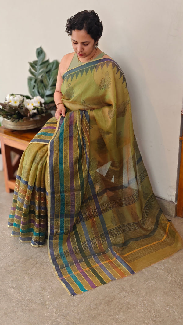 Olive green kota silk saree