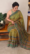 Olive green kota silk saree