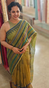 Olive green kota silk saree