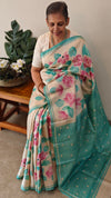 Cream floral painted desi tussar saree