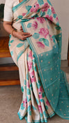 Cream floral painted desi tussar saree