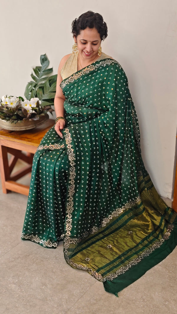 Dark green semi modal bandini saree - AWR12