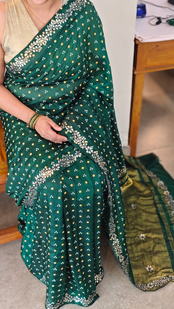 Dark green semi modal bandini saree - AWR12