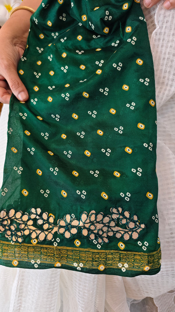 Dark green semi modal bandini saree - AWR12