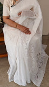 Pearl white organdy applique saree
