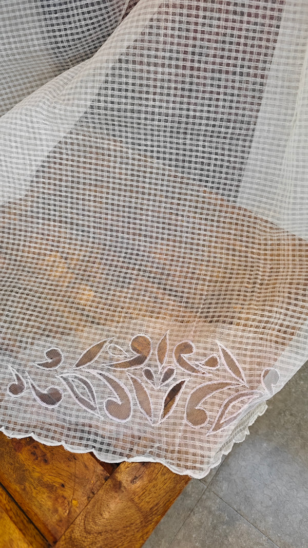 Pearl white organdy applique saree