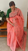 Peach Orange net kota saree
