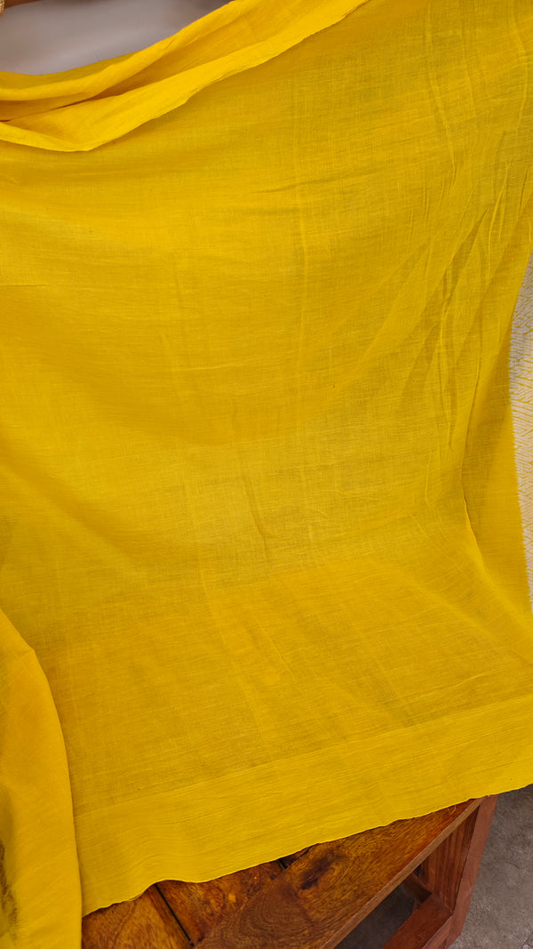 Yellow shibori printed mal cotton saree