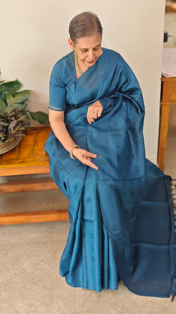Blue shade tussar silk saree -PT98