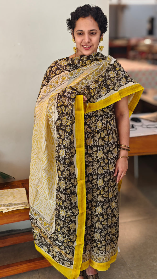 Black and mustard maheshwari suit