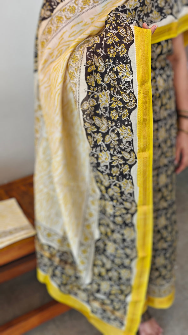 Black and mustard maheshwari suit