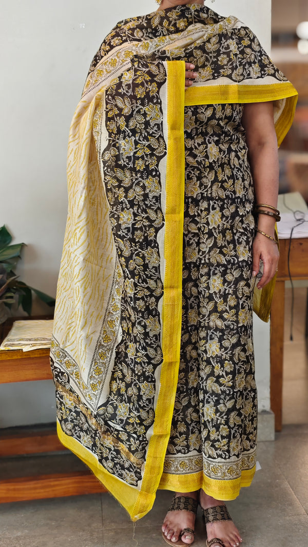 Black and mustard maheshwari suit