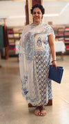 Blue and white printed cotton salwar suit